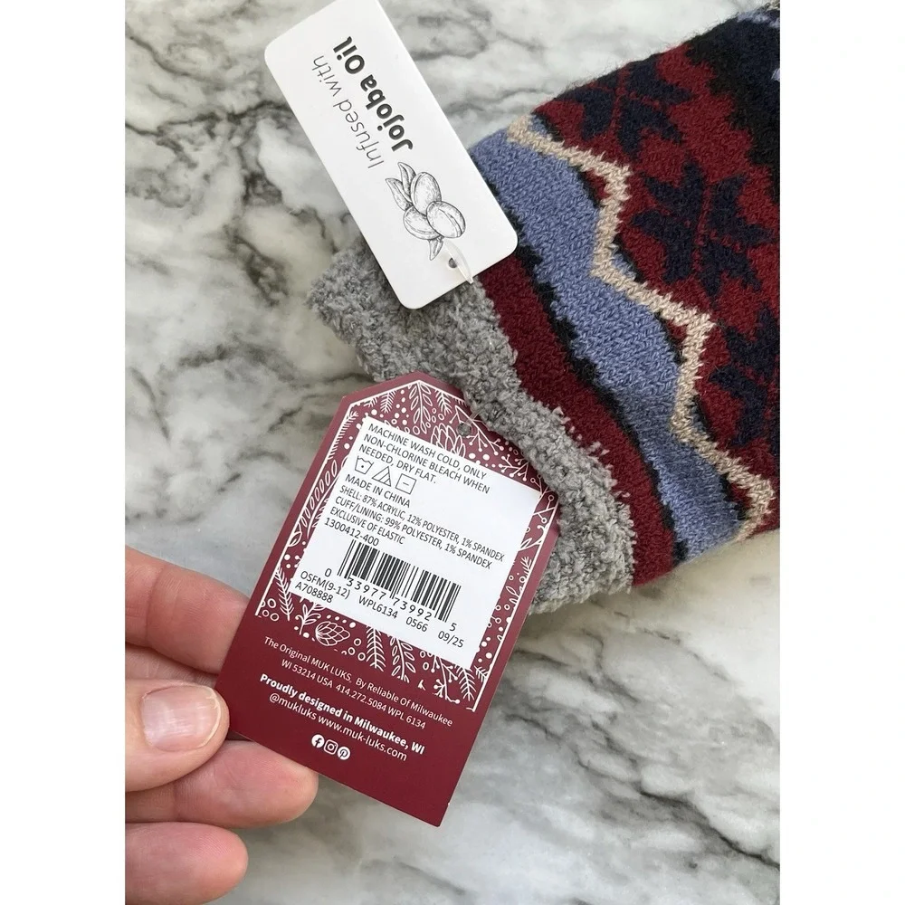 Muk Luks NWT Women's (9-12) Cabin Socks Jojoba Oil, Multi‎ Color Fleece Lined